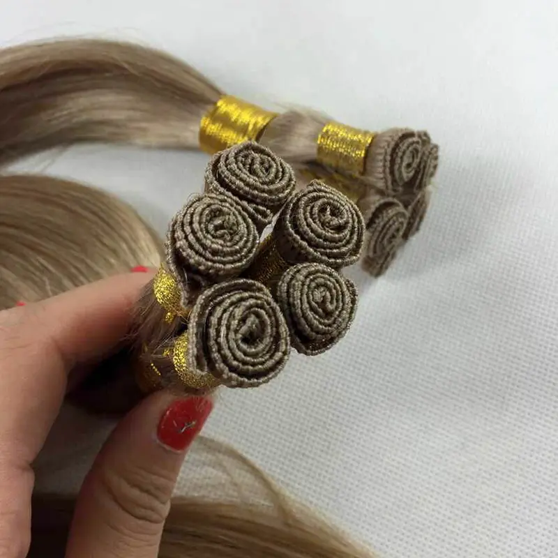 Russian hair cuticle aligned hand tied weft hair extension factory price